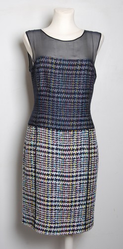 Oscar de la Renta Women Blue White Dress Suit Cotton Blend Lined Cardigan Sz M/L - Picture 5 of 12