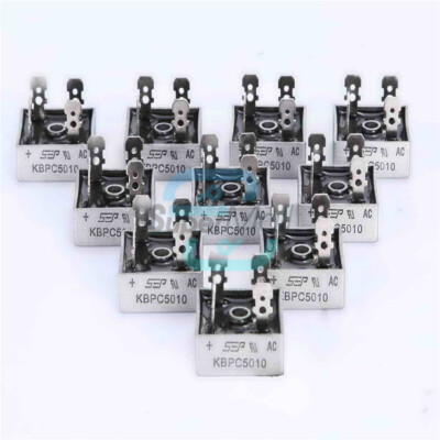 10Pcs 1000V 50A Metal Case Single Phases Diode Bridge Rectifier KBPC5010