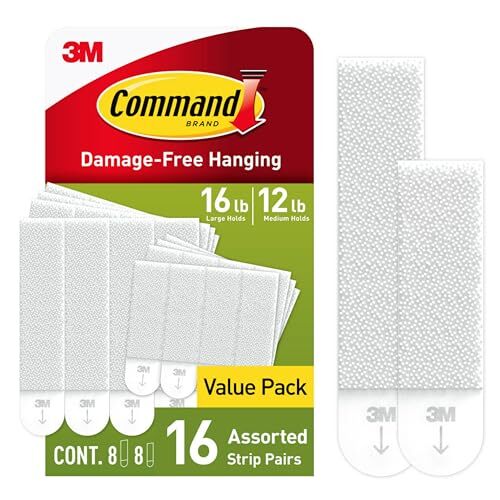 Medium and Large Picture Hanging Strips, Damage Free Hanging 16 Pairs White - Picture 1 of 6