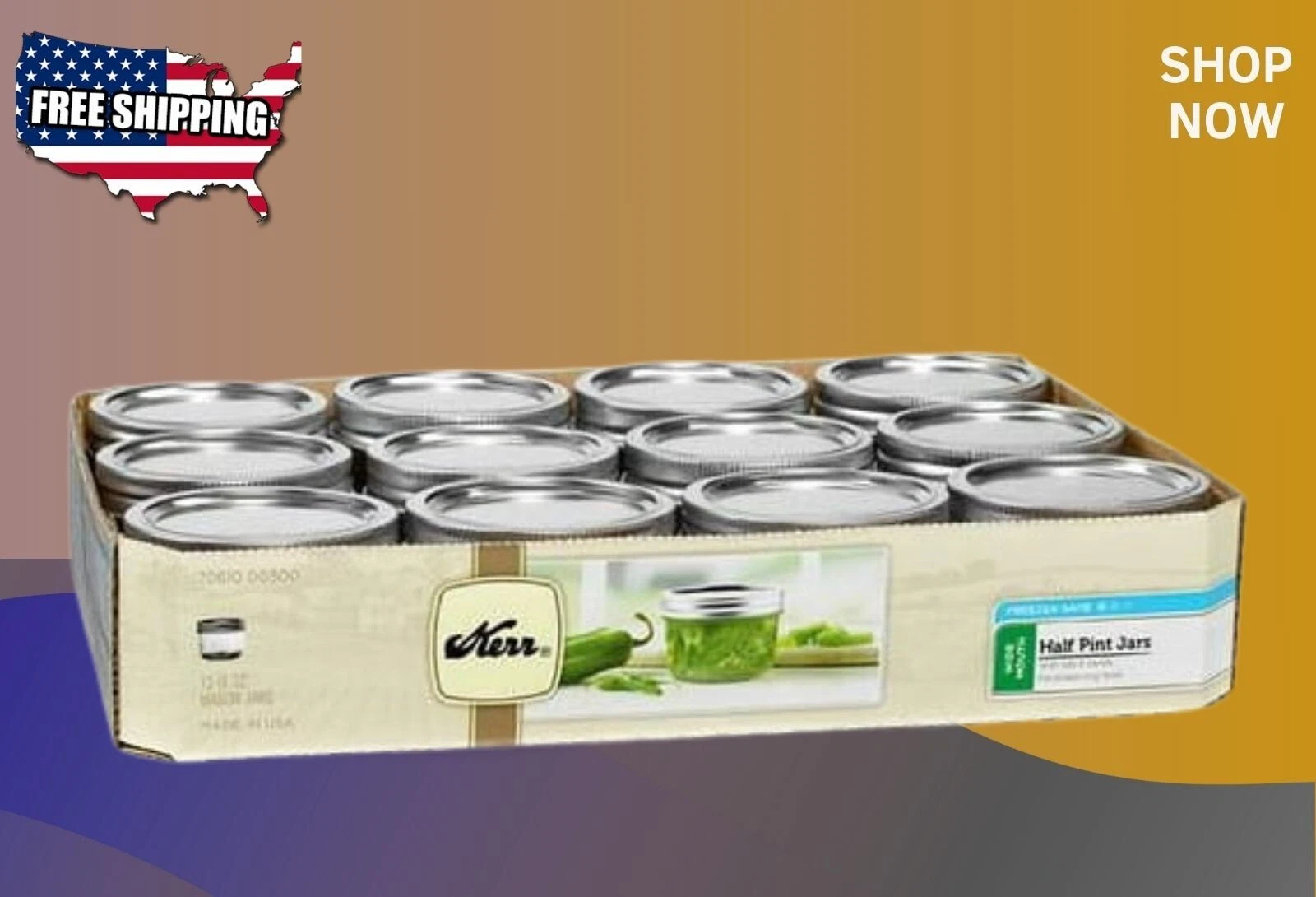 Kerr Glass Wide Mouth Canning Jars, 8 oz, 12-Count