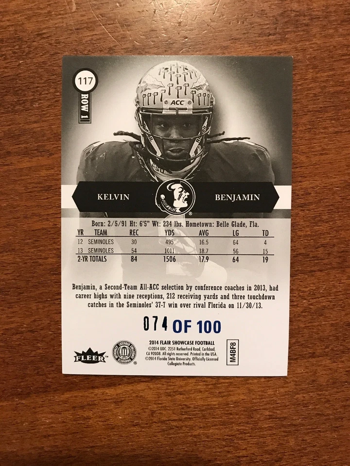 Kelvin Benjamin 2014 Flair Legacy Rookie #117 Row 1 Panthers Bills Chiefs /100 - Image 4 of 4