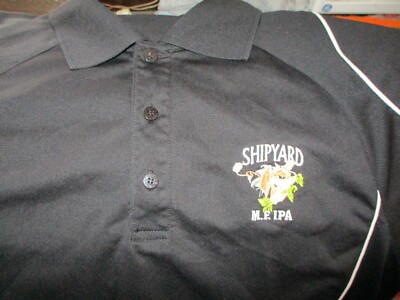 Black SHIPYARD BREWING I.P.A. Embroidered Logo Golf Shirt MED Maine Beer
