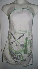 Vintage Mid Century Gray Green Salad Kitchen Cotton Blend Apron