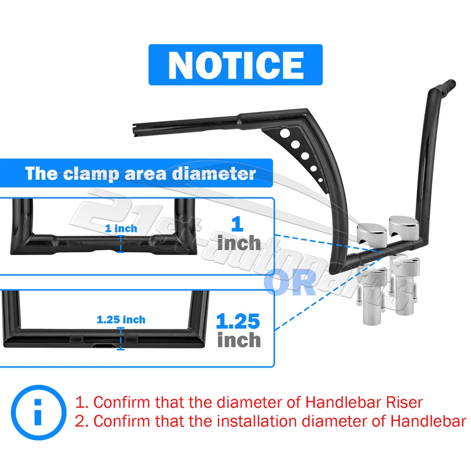 For Harley Dyna Touring Sportster 1" Hefty Handlebar 2" Risers + Top Clamps Kit - Image 2 of 4