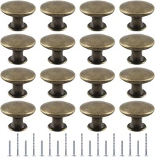 16Pcs Antique Bronze Kitchen Cabinet Knobs Handle Pulls 30mm Vintage Round Dr...