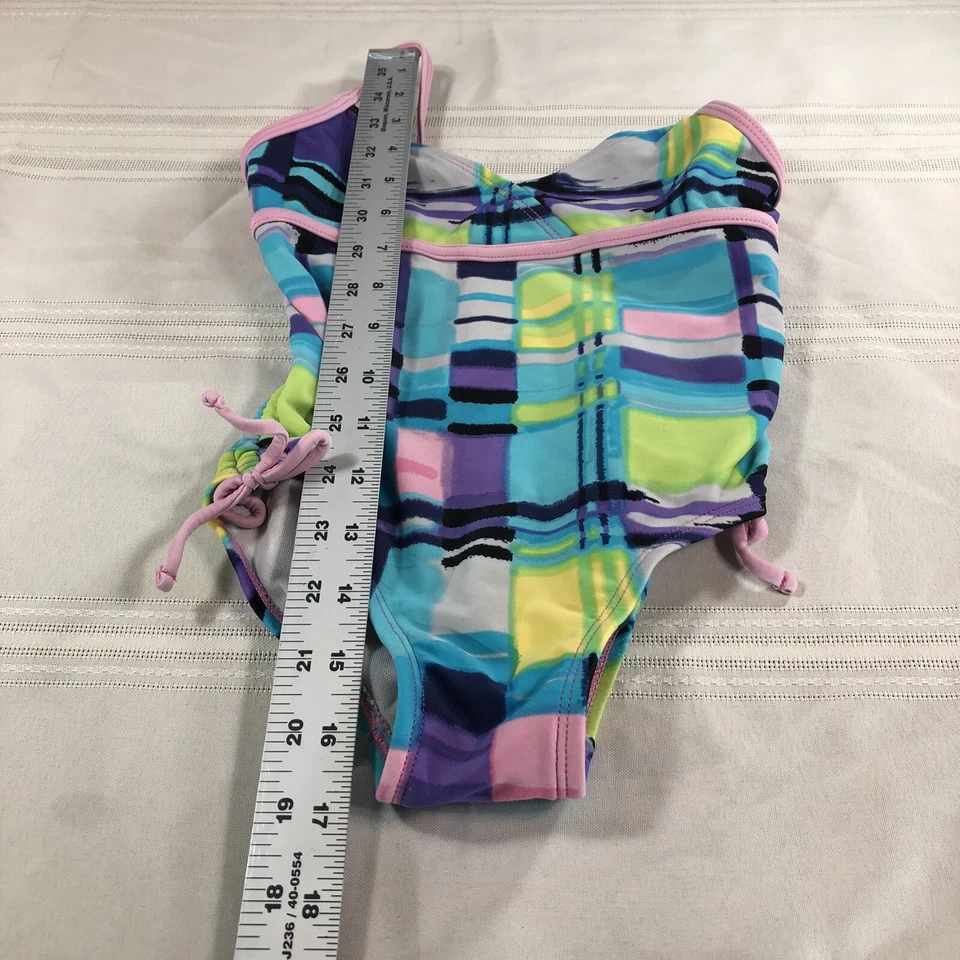 Traje de baño Xhilaration para niñas XS 4-5 Geo traje de baño de una pieza rosa azul púrpura Foto 4 de 4