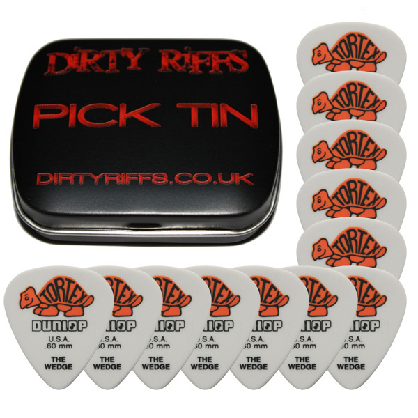 12 x Dunlop Tortex Wedge Guitar Picks / Plectrums - 0.60mm Orange In A Pick Tin