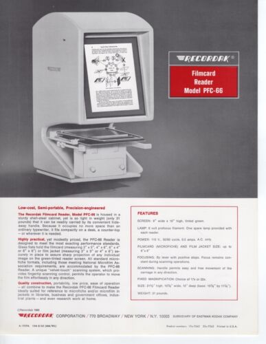 Kodak Recordak Model PFC-66 Microfilm Reader Advertising Brochure - Picture 1 of 2
