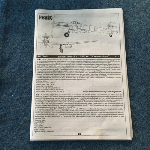 1/72 Special Hobby Blohm Voss BV 155B (V-1) “Karavankan” (No.SH72072) Model Kit - Picture 9 of 12