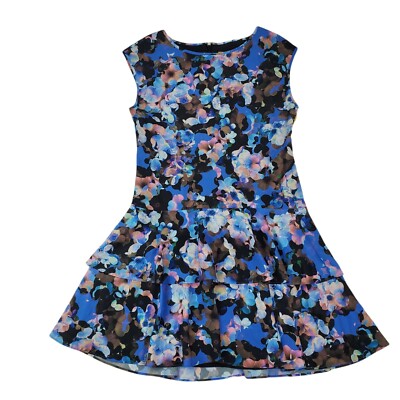 CeCe Alexia Drop Waist Dress Women SZ 2P Petite Black Purple Floral NWT