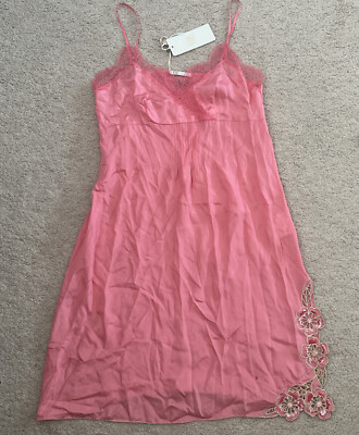 Via Delle Perle beach slip dress pink 100% Silk/lace size 2/xsMade In Italy