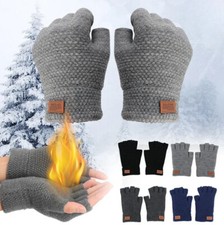 Winter Alpaca Wool Fingerless Gloves Thermal Men's Knitted Half Finger Mitten