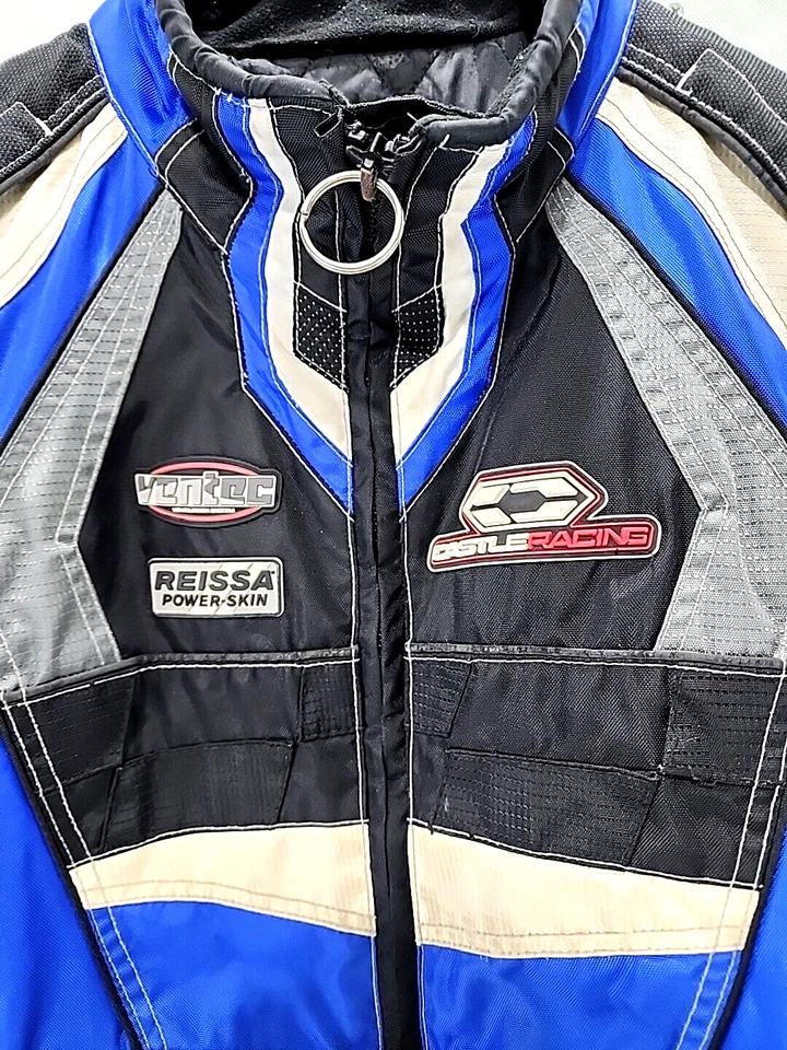 Jaqueta de Snowmobile Castle Racing CR2 Masculina Zíper Completo Tamanho Pequeno Preta e Azul - Imagem 3 de 4