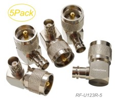 5-Pack Right-Angle BNC Female to UHF PL259 Male RF Coaxial Adapters, RF-U123R-5