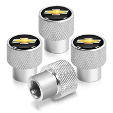 Chevrolet Golden Logo in Black on Shining Silver Aluminum Tire Valve Stem Caps