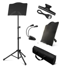 Folding Sheet Music Stand Set With Reading Light Gig Bag & Standing Light 