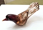 Vtg Murano Art Glass Bird Figurine Speckled Red Brown Copper Colors ~ Fan Tail
