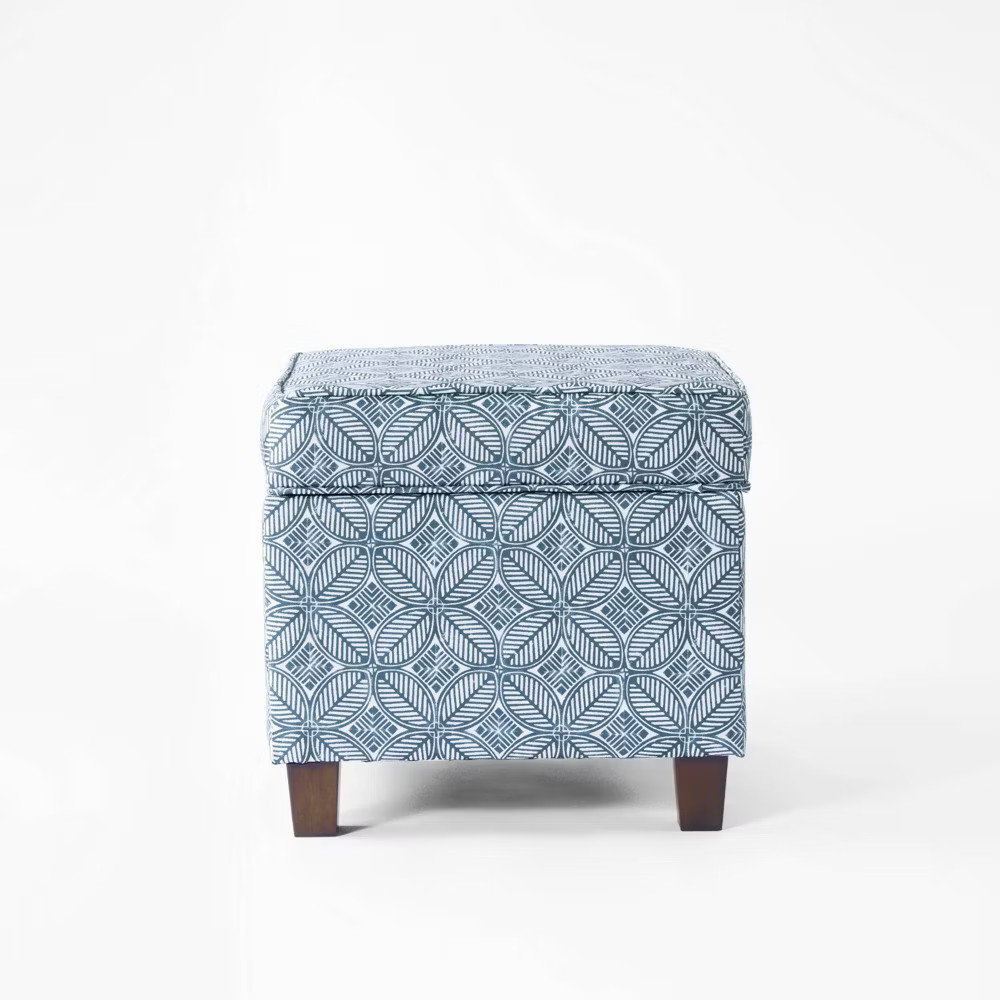 Cole Classics Square Storage Ottoman with Lift Off Top Indigo - HomePop