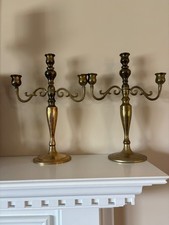 Pair of Vintage 3 Arm Solid Brass 13.75 X 10 ...