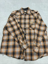Jesse James Shirt Mens Large Orange Plaid Western Snap Button Flannel workwear