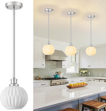 Milk Glass Pendant Lights Kitchen Island, 1-Light 7.1" Brushed Nickel Modern