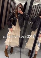 ZARA NEW WOMAN V-NECK RUFFLED MIDI DRESS CREAM XS-XXL 4772/314/733