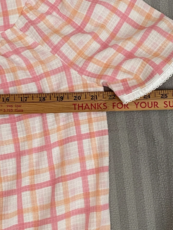 Adonna 粉色橙色华夫格针织睡衣女式小号口袋短袖 — 第 4/4 张图片