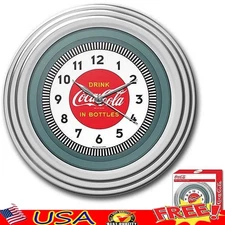 Coca-Cola Neon Wall Clock Chrome Finish 1930s Style Battery Operated 11.75 Inch
