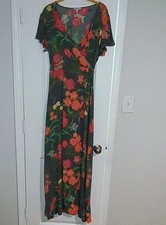 Patrons of Peace Floral Maxi Dress Small S Boho Tropical Green Red Faux Wrap