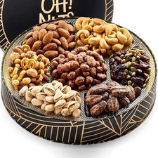 Oh! Nuts 7 Section Nuts Gift Basket - Gourmet Assorted Nut Gifts Baskets
