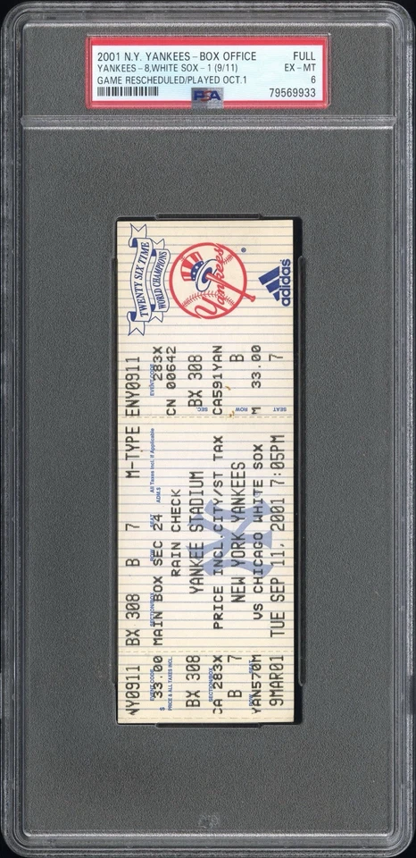 2001 YANKEES GAME FULL TICKET 9/11/2001 RESCHEDULE DUE TO TERRORIST ATTACK PSA 6 - Image 3 of 4