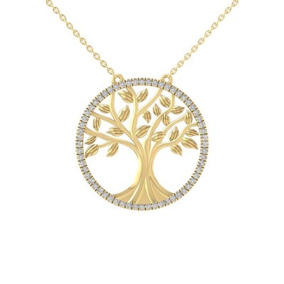 Lab Grown Diamant 10K Gelbgold Lebensbaum Halskette 18'' Silber Kabel Kette