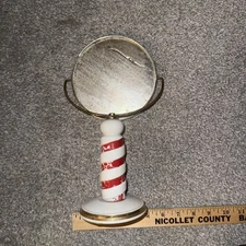 Vintage Ceramic Barber Pole Gentleman’s Shaving Stand + mirror made in Japan E3