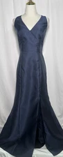 Alfred Sung Maxi Dress Gown Trumpet 12 Mermaid Sleeveless Slit Navy $244