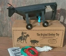 BAWLER ROLLING BULL ROPER Wheeled Original Cowboy Toy ROLL-A-ROPER, w/ OYSTERS! 