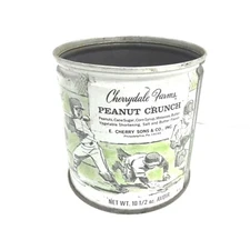 VINTAGE E.CHERRY SONS & CO CHERRYDALE FARMS PENUT CRUNCH BASEBALL TIN EMPTY USED