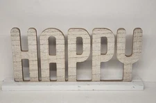 Wooden Word Decorative Sign Free Standing Table Top Decoration Cutout Wood Happy