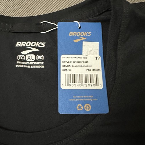 NWT Brooks Shirt Womens XL Distance Graphic Short Sleeve Running Black New - Picture 5 of 9