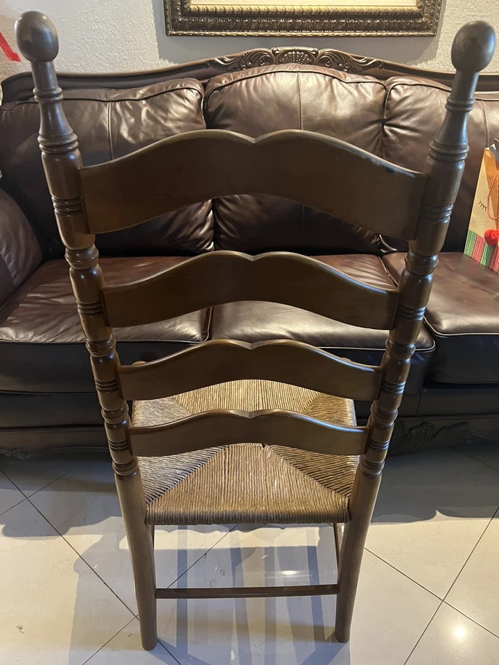 Antique TELL CITY Ladder Back Dining Chair w Woven Rush Seat - Image 3 of 4
