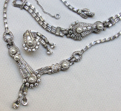 Vt 1940s Older Set Necklace Bracelet Single Earring MAZER BROS Signed Jomaz  694j - Main Image