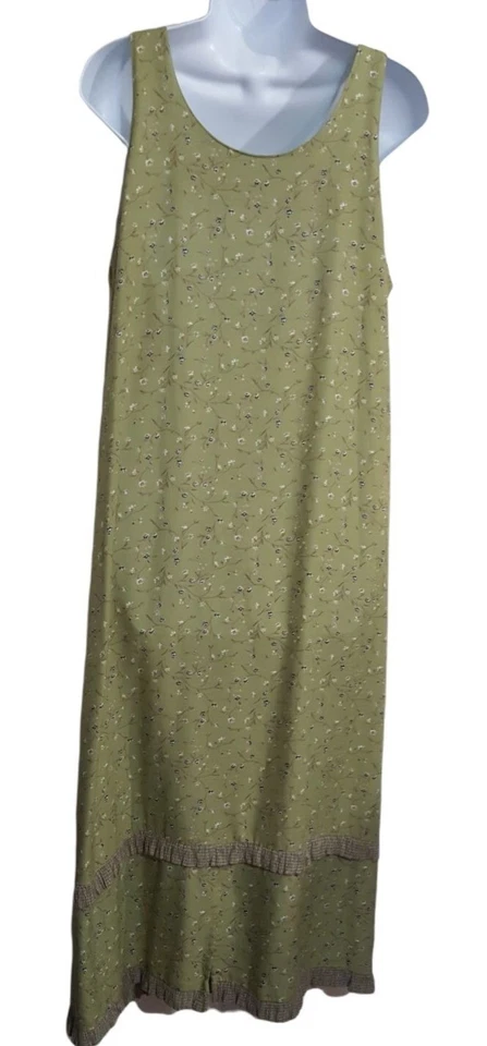 Cactus Flower Maxi Dress Womens M Sleeveless Green Floral Jumper USA Vintage 90s - Image 4 of 4