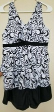 womens XL black and white tankini and shorts swim suit set new