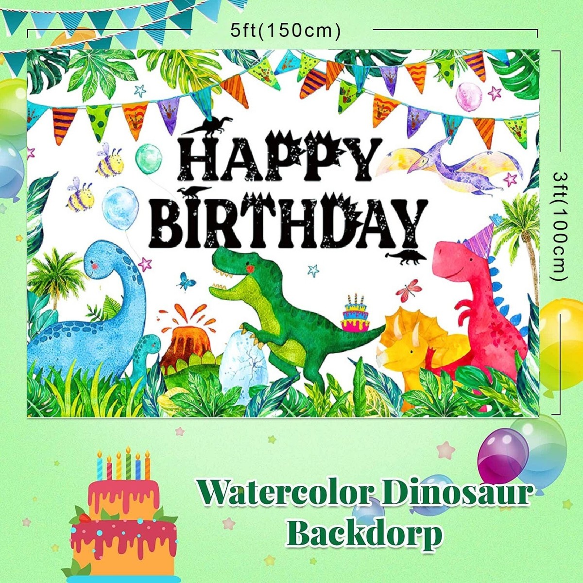 Dinosaur Birthday Backdrop Banner – Large Green Dino Theme Party Decor For Boys Photography Background - View #9