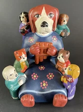 Peruvian Dogs Folk Art Clay Pottery Figurine Playing Instruments