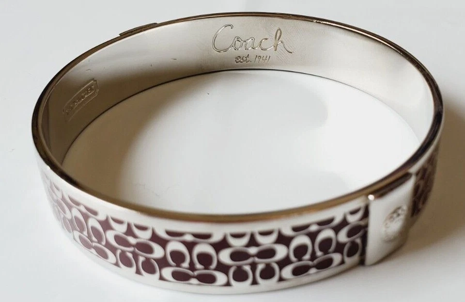 New COACH C Logo Hinged Bangle Bracelet Rose Gold Plated Black Sprinkle  Stones | eBay