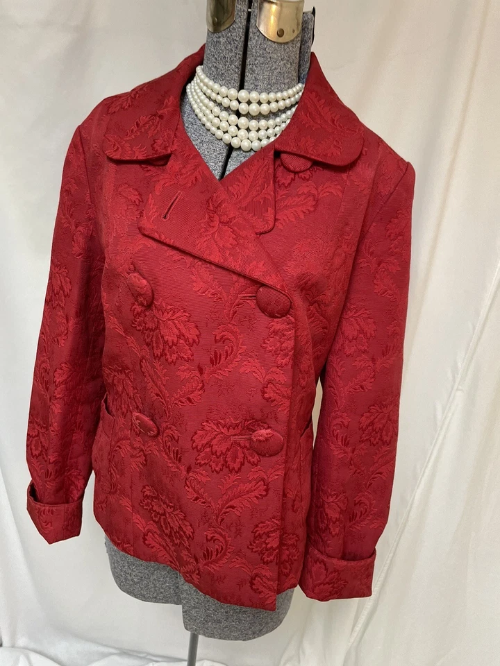 Talbots Blazer Size L Cotton Blend Jacquard Style Double Breasted Pockets - Image 4 of 4