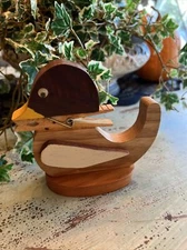 Wood Duck Note Letter Mail Holder Recipe Card Clip Clothespin 5.5” Vtg Folk Art