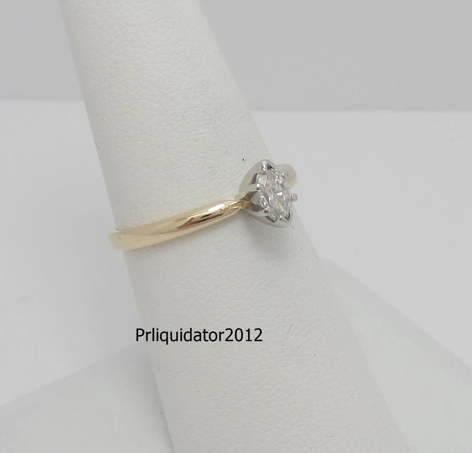1/3CT Natural Marquise Diamond Solitaire Engagement Wedding Ring 14K Yellow Gold - Image 2 of 4