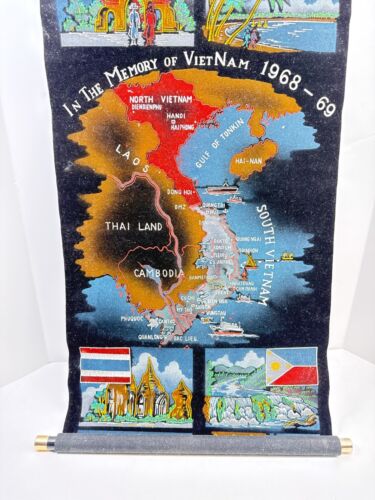 In memoria della guerra del Vietnam 1968-1969 striscione velluto nero rotolo vintage - Foto 3 di 4
