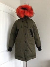 Kenzo Olive Green Detachable Raccoon Fur Hooded Duck Down Fill Long Parka Size M